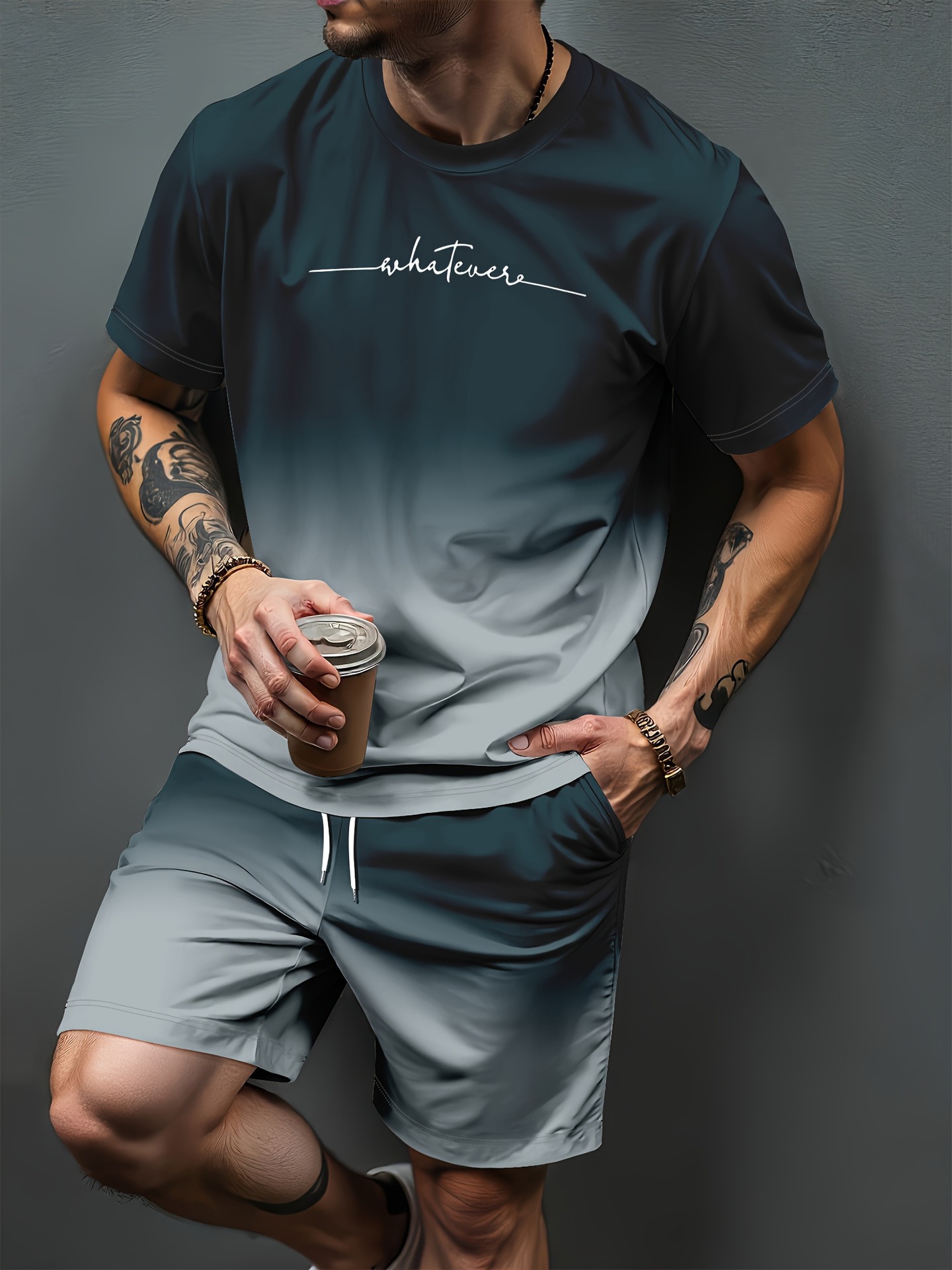 Summer Clothing Cheap - Gradientowy wzór liter, druk 3D, dresy