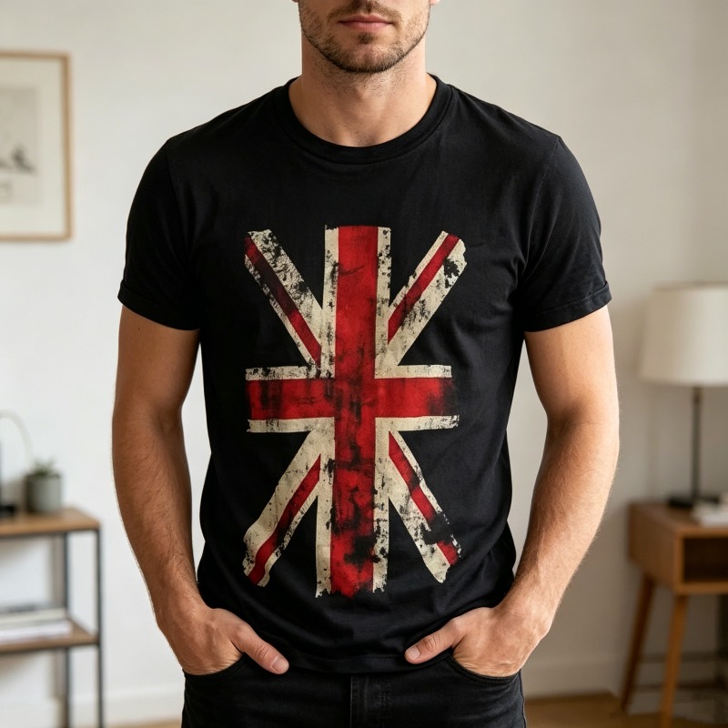 Summer Clothing Uk - Koszulka z grafiką Union Jack, vintage