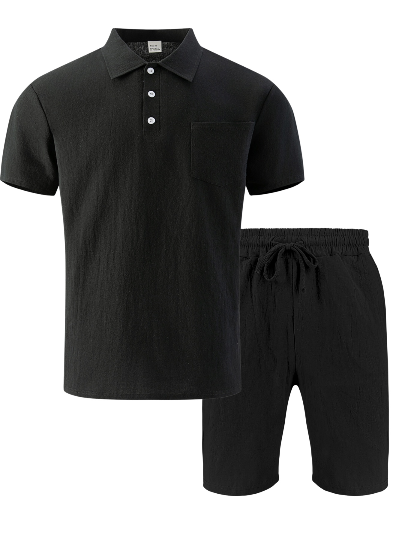 Linen Shorts Men - Męski teksturowany lniany zestaw polo z