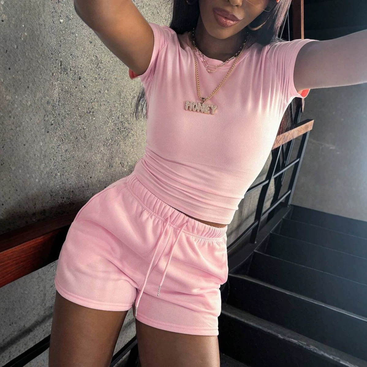 Summer Clothing Girl - Damski modny dwuczęściowy komplet: dopasowany krótki