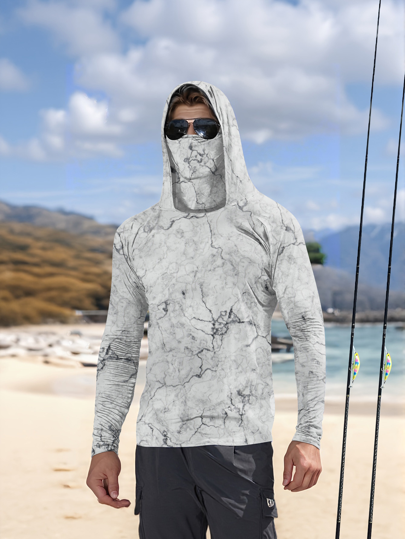 Summer Clothing Mens - Męska koszulka wędkarska z kapturem, długi