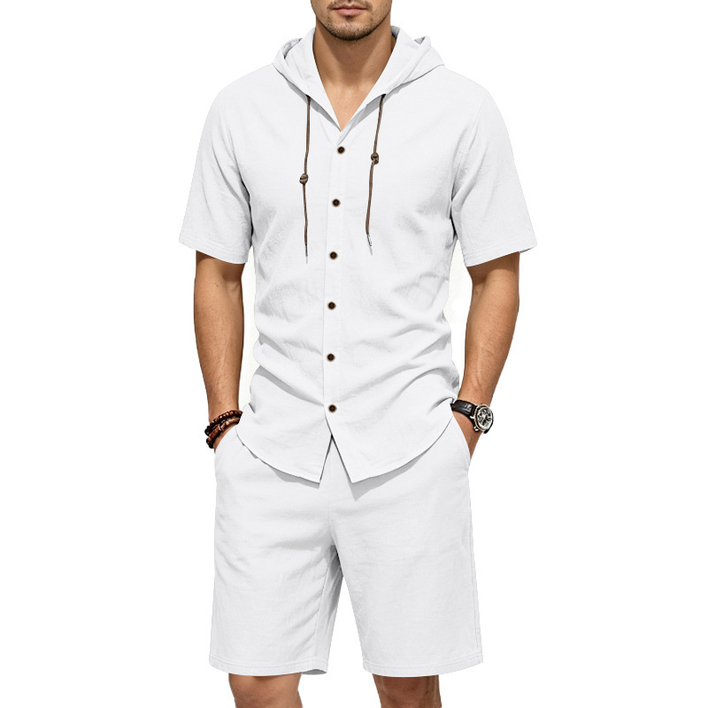 Linen Shorts Men - Męski letni lniany dwuczęściowy zestaw: luźna