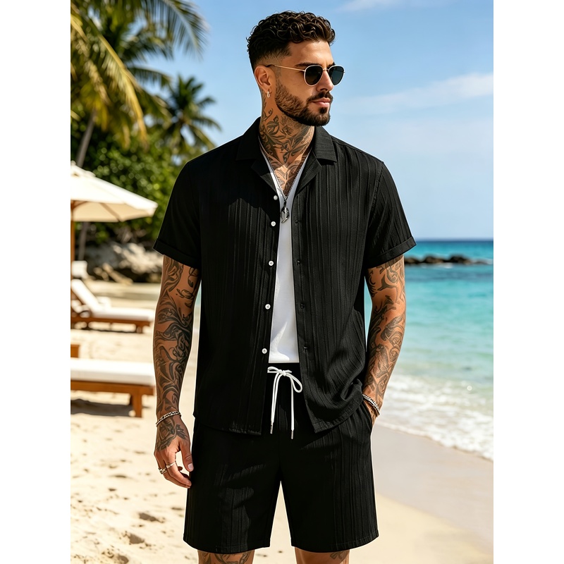 Summer Knit Clothing - Męski letni zestaw casualowy, koszula z