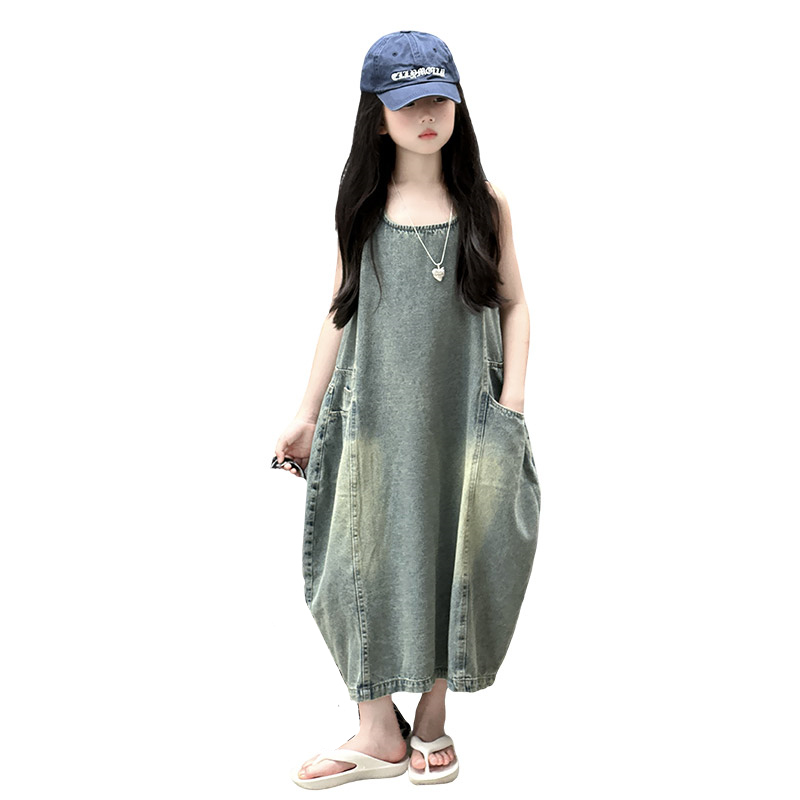 Summer Clothing Girl - Vintage Blue Children Girls Wysokiej jakości
