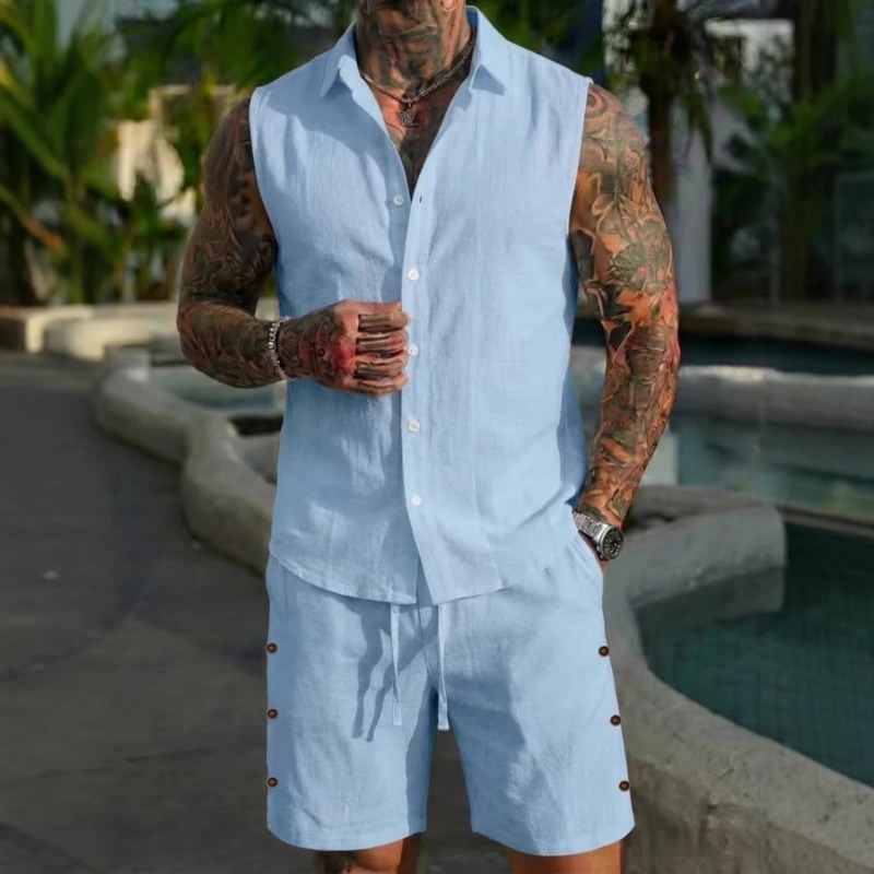 Męski lniany komplet dwuczęści – Linen Shorts Men recenzja i cena
