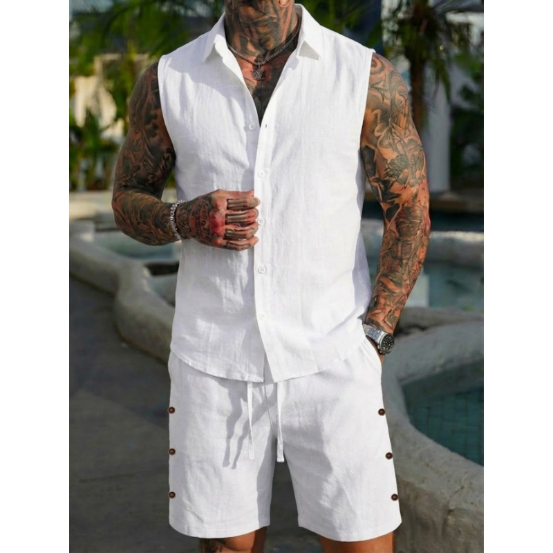 Męski lniany komplet dwuczęści – Linen Shorts Men recenzja i cena