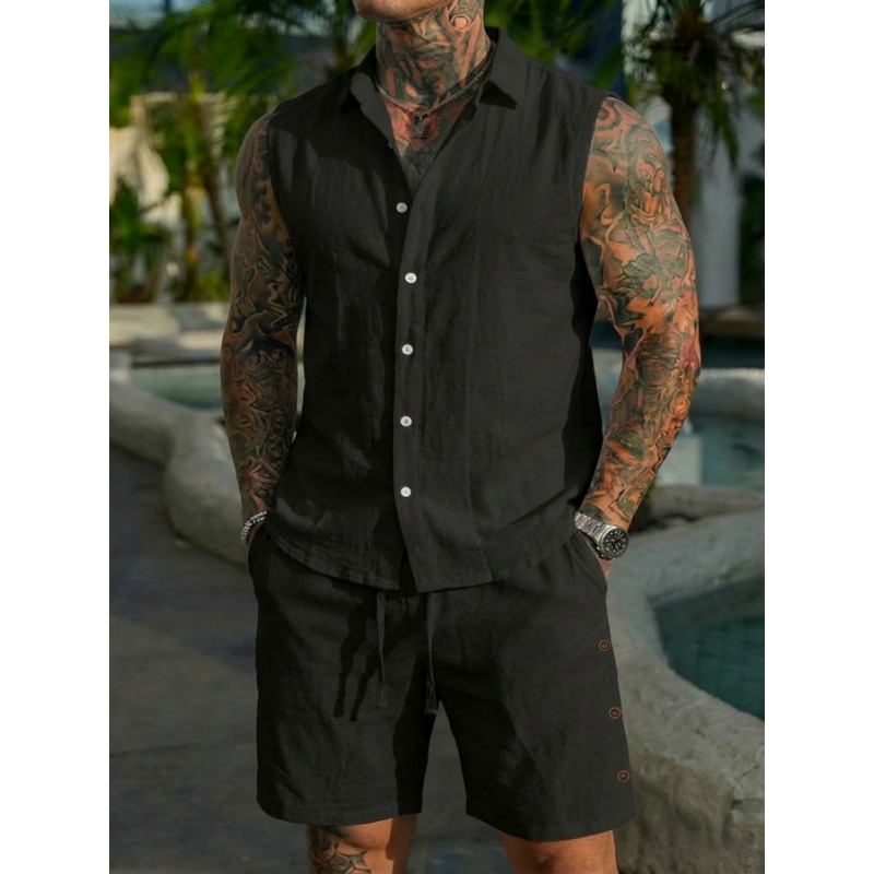 Męski lniany komplet dwuczęści – Linen Shorts Men recenzja i cena