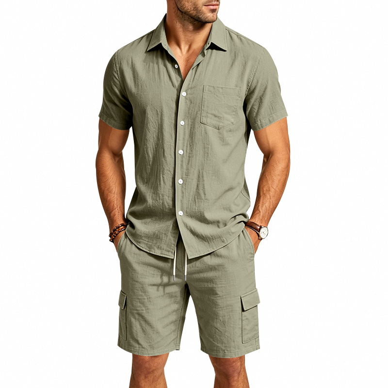 Męski letni lniany dwuczęściow – Linen Shorts Men recenzja i cena